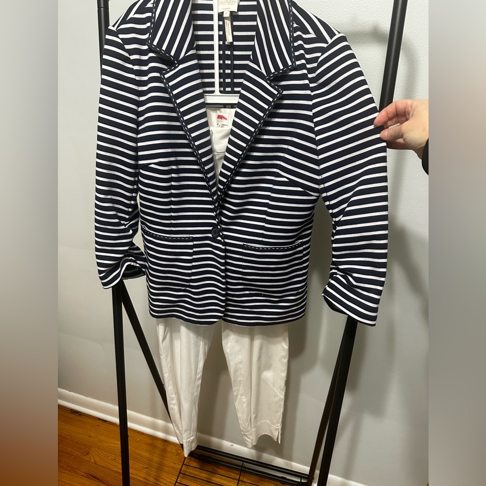 Laundry By Shelli Segal Navy and White Striped Blazer